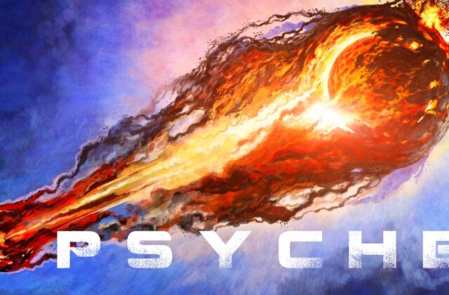 This artist's rendition depicts the Psyche asteroid being bombarded.