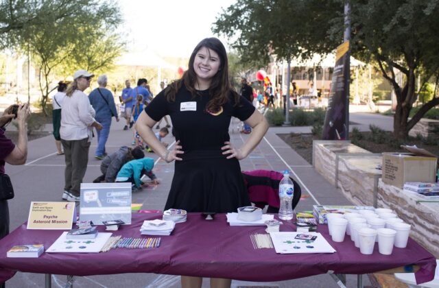 One of our psyche interns runs the psyche mission booth at ASU Earth and Space Exploration Day.