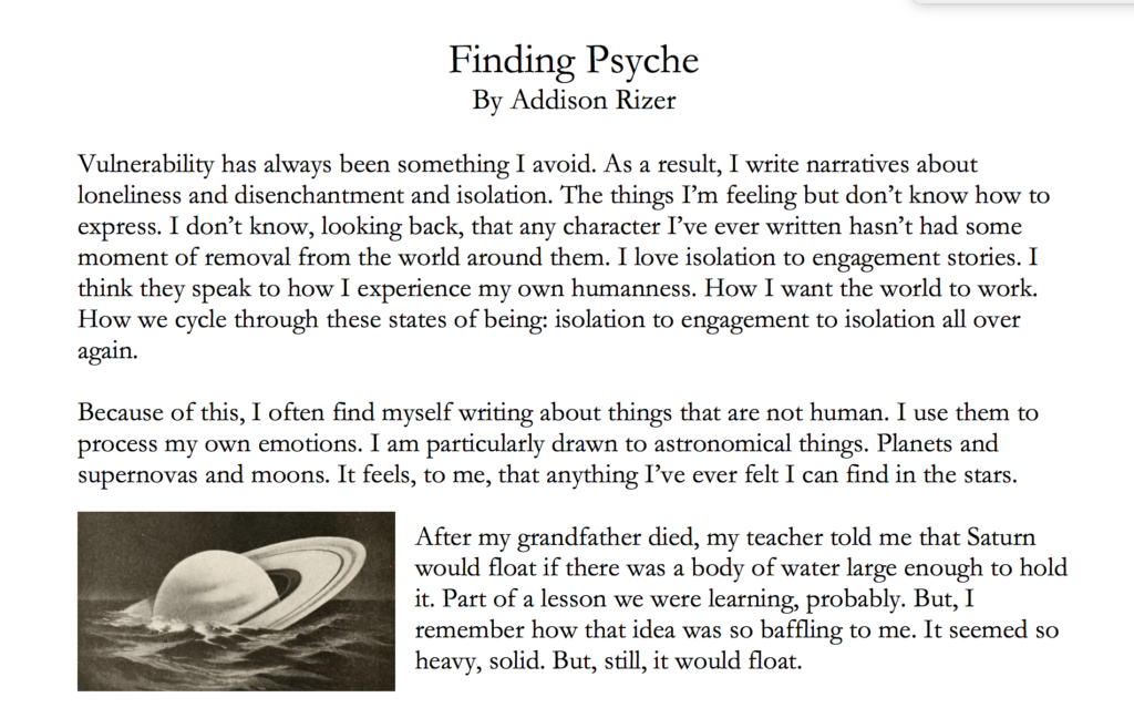 A clip of the Finding Psyche blog post