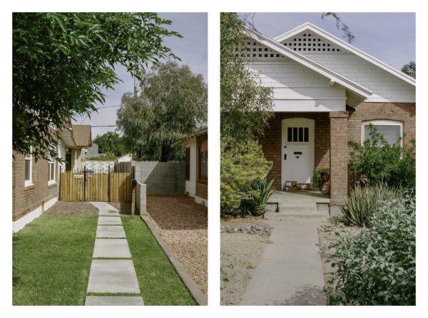 Image of the right is of a wooden fence and left image is of a brick house.