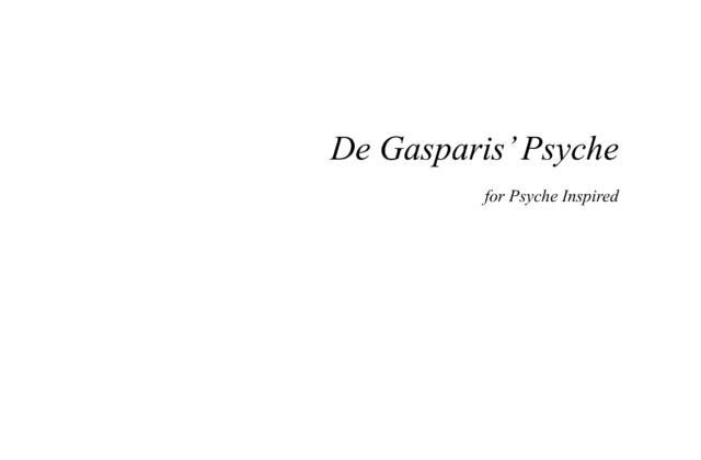 This image features the cover page of a musical score for a piano duet. Composer: Rebecca Farmer, Title: De Gasparis' Psyche, Published: 2024 by Rocky Ptarmigan Publishing, Affiliations: Psyche Inspired and ASCAP.